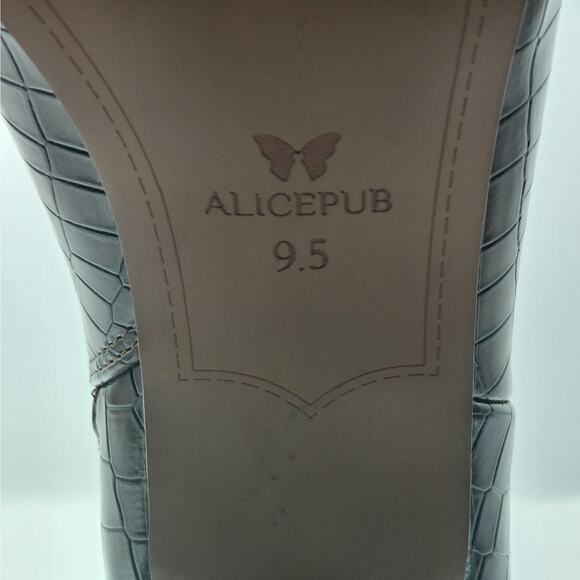 Alicepub Knee High Boots Women’s 9.5 Brown Croc Faux Leather Pointed Toe Zip - Picture 13 of 16